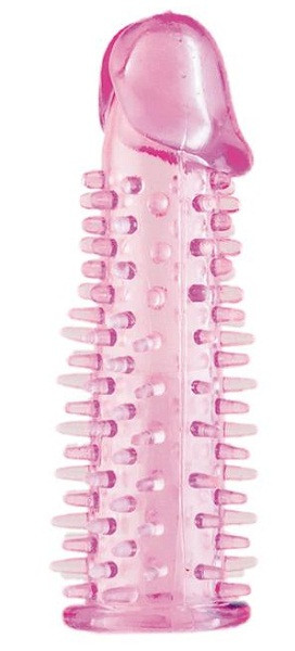 Розовая насадка на половой член с закрытой головкой и шипиками - 12,5 см.