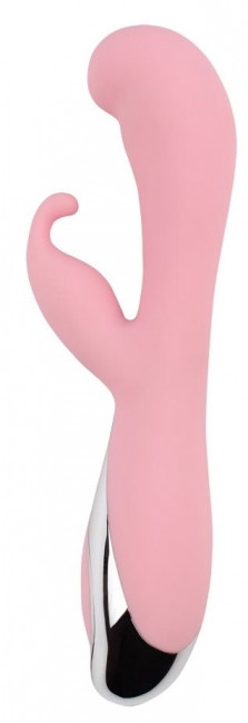 Нежно-розовый вибратор со стимулятором клитора Vertigo Bunny Dream - 19 см.