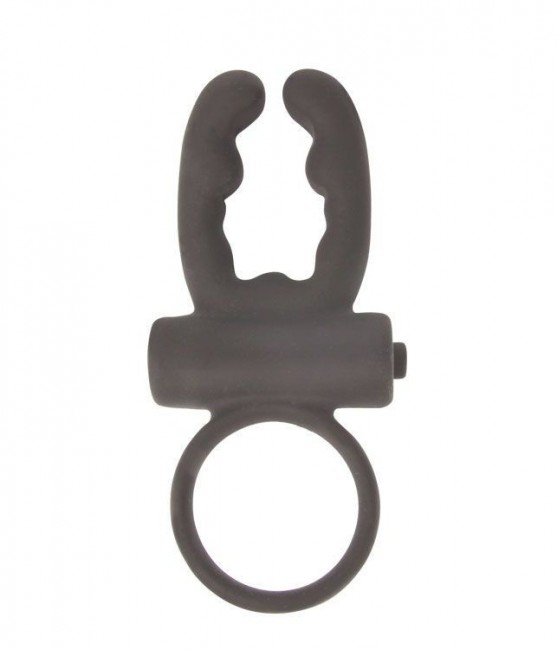 Чёрное эрекционное кольцо с вибрацией и рожками Sex Expert